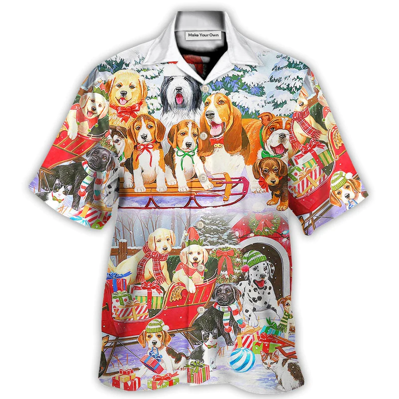 Hawaiian Shirt / Adults / S Dog Snowman Christmas Tree Merry Xmas - Hawaiian Shirt - Reefox
