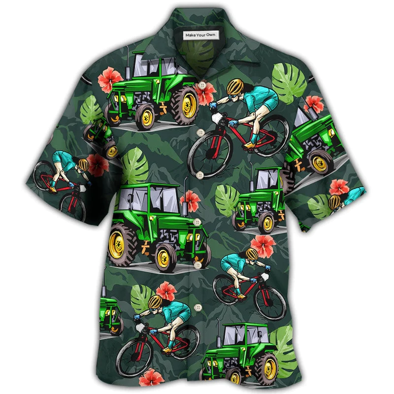 Hawaiian Shirt / Adults / S Tractor I Like Tractors And Moutain Biking - Hawaiian Shirt - Reefox