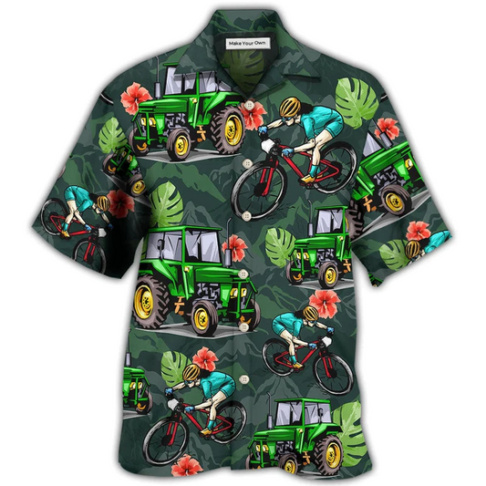 Hawaiian Shirt / Adults / S Tractor I Like Tractors And Moutain Biking - Hawaiian Shirt - Reefox