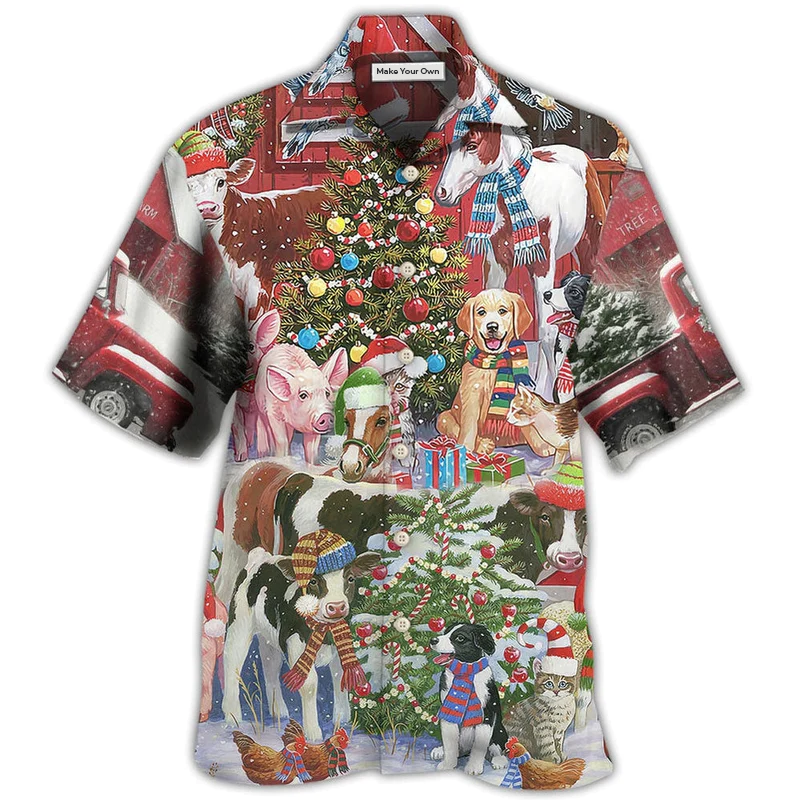 Hawaiian Shirt / Adults / S Farm Animals Happy With Xmas Night - Hawaiian Shirt - Reefox