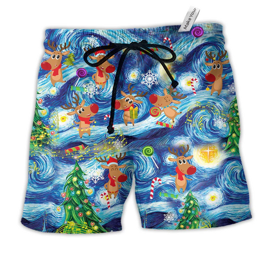 Beach Short / Adults / S Christmas Dancing Reindeers Happy - Beach Short Reefox - Owls Matrix LTD