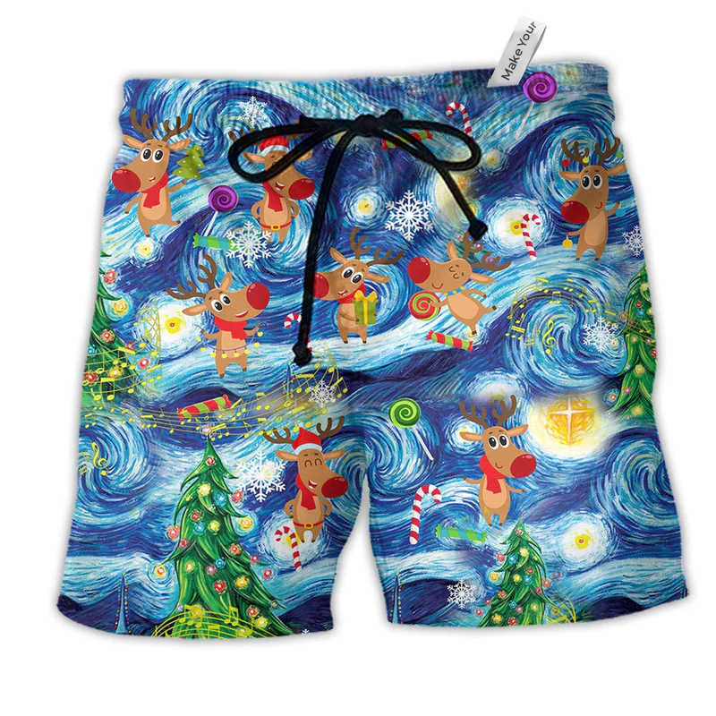 Beach Short / Adults / S Christmas Dancing Reindeers Happy - Beach Short Reefox - Owls Matrix LTD