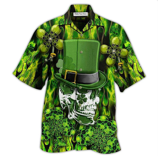 Hawaiian Shirt / Adults / S Irish Skull Enjoys Saint Patricks Day - Hawaiian Shirt - Reefox