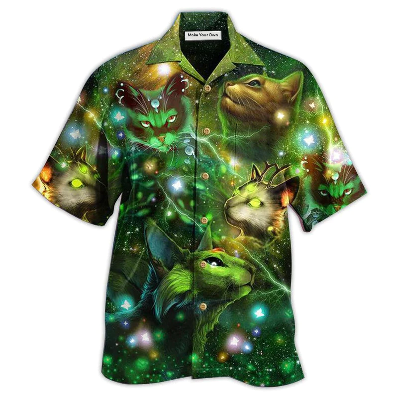 Hawaiian Shirt / Adults / S Cat Love Night And Star Mysterious - Hawaiian Shirt - Reefox