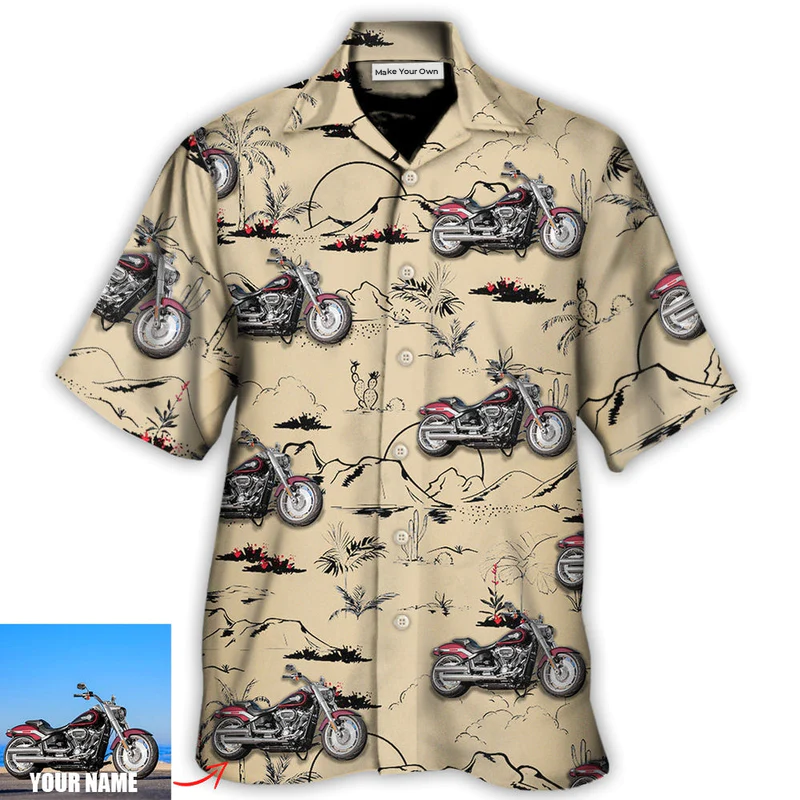Motorcycle Desert Catus Mountain Flower Custom Photo - Hawaiian Shirt - Reefox