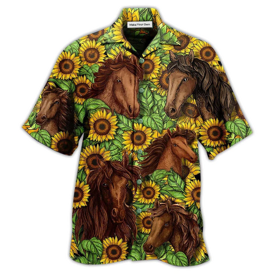 Hawaiian Shirt / Adults / S Horse And Sunflowers Amazing - Hawaiian Shirt - Reefox