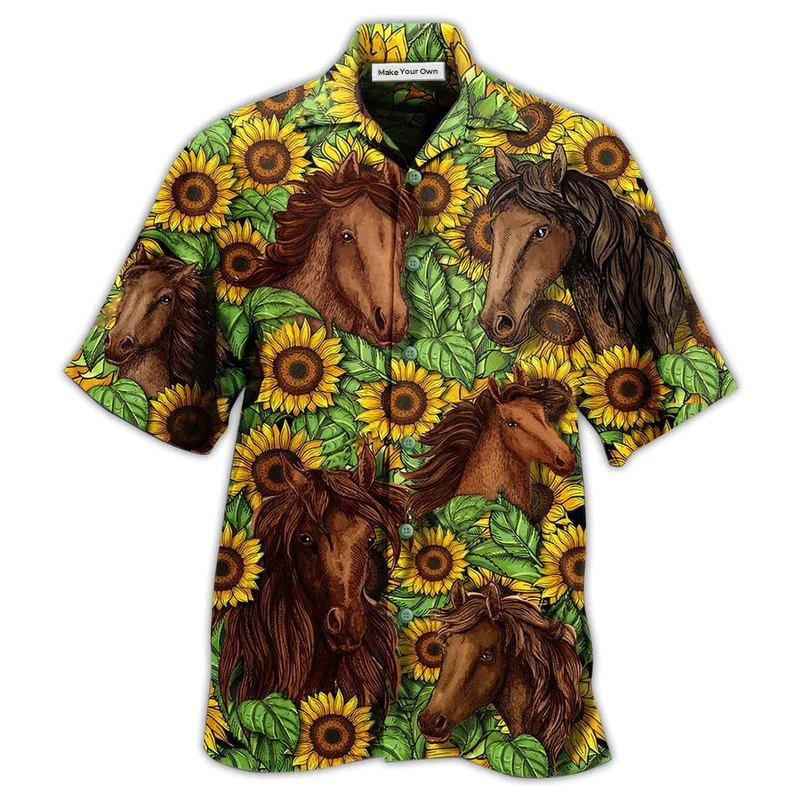 Hawaiian Shirt / Adults / S Horse And Sunflowers Amazing - Hawaiian Shirt - Reefox