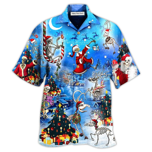 Hawaiian Shirt / Adults / S Christmas And Skull Merry Xmas Night - Hawaiian Shirt - Reefox
