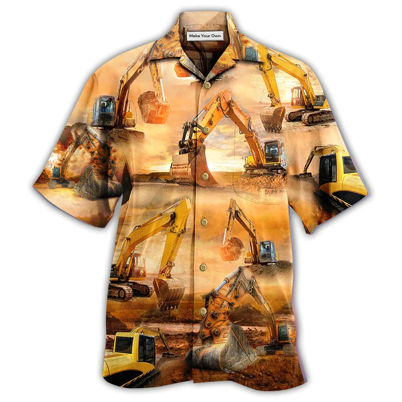 Hawaiian Shirt / Adults / S Excavator Working Hard - Hawaiian Shirt - Reefox