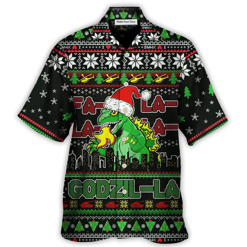 Hawaiian Shirt / Adults / S Christmas Godzila Falalalala Xmas - Hawaiian Shirt - Reefox