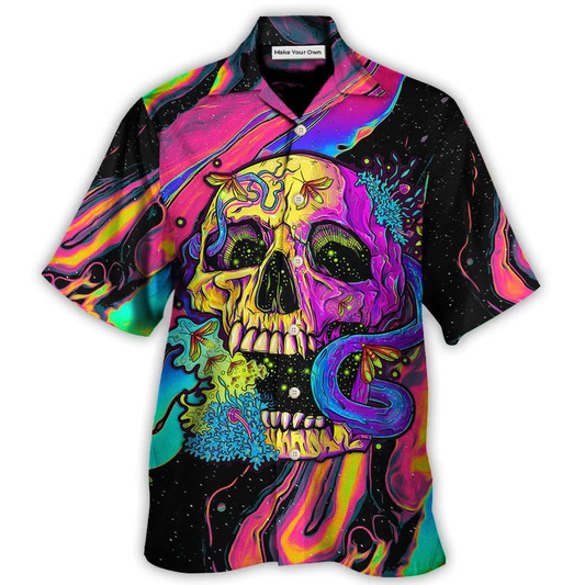 Hawaiian Shirt / Adults / S Skull And Moth Night Butterfly Neon Style - Hawaiian Shirt - Reefox