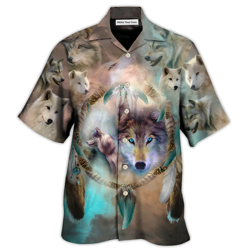 Hawaiian Shirt / Adults / S Native American Wolf Dream Catcher Art Style - Hawaiian Shirt - Reefox