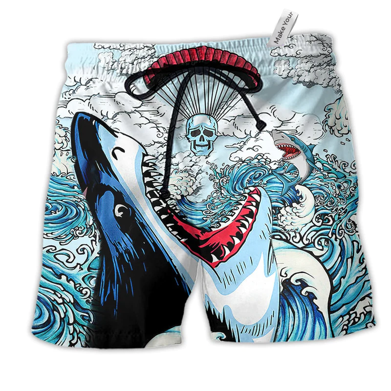 Beach Short / Adults / S Shark Love Skull Style Hot Air Balloon- Beach Short Reefox - Owls Matrix LTD