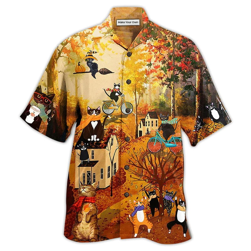Hawaiian Shirt / Adults / S Cat Happy Fall Y'All Cat - Hawaiian Shirt - Reefox