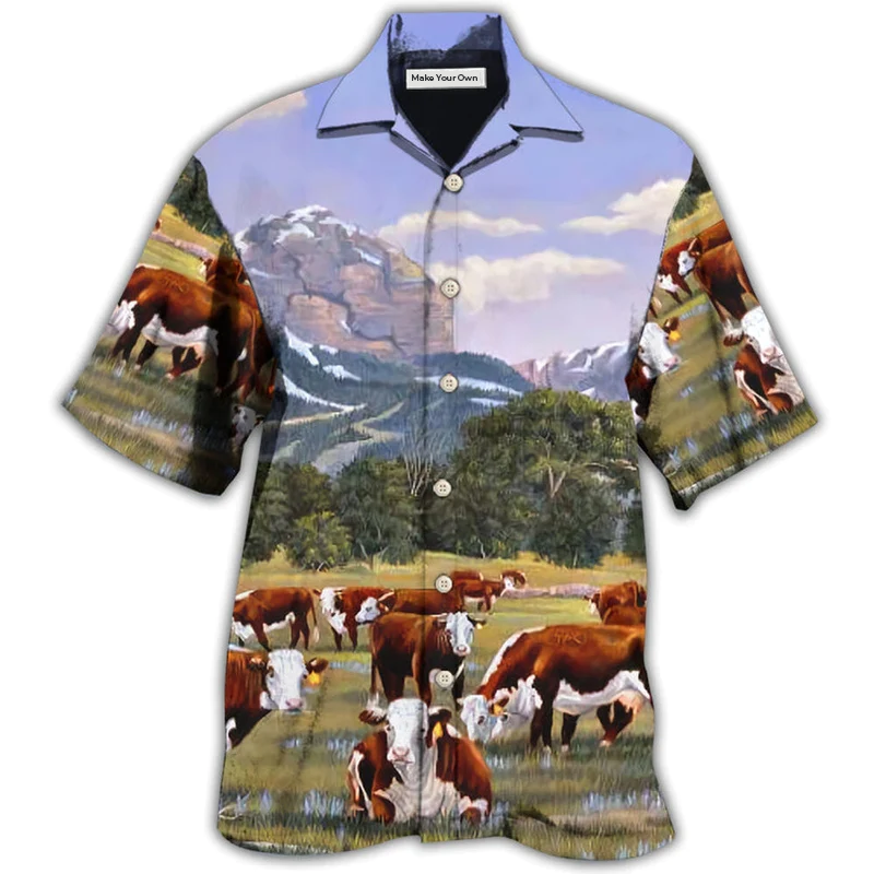 Hawaiian Shirt / Adults / S Cow Hereford Cow Beautiful Landscape - Hawaiian Shirt - Reefox