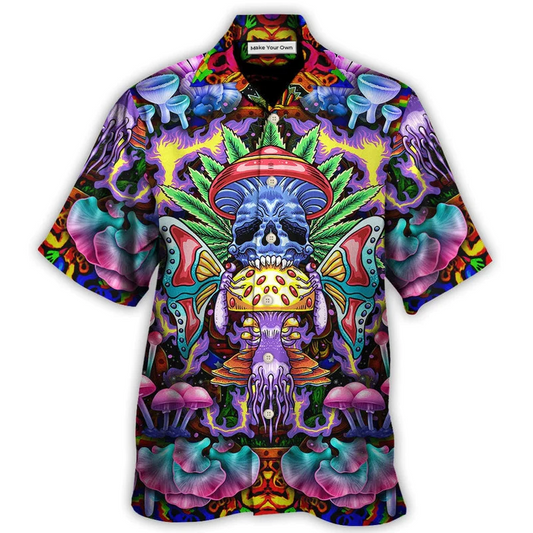 Hawaiian Shirt / Adults / S Hippie Mushroom And Skull Art - Hawaiian Shirt - Reefox