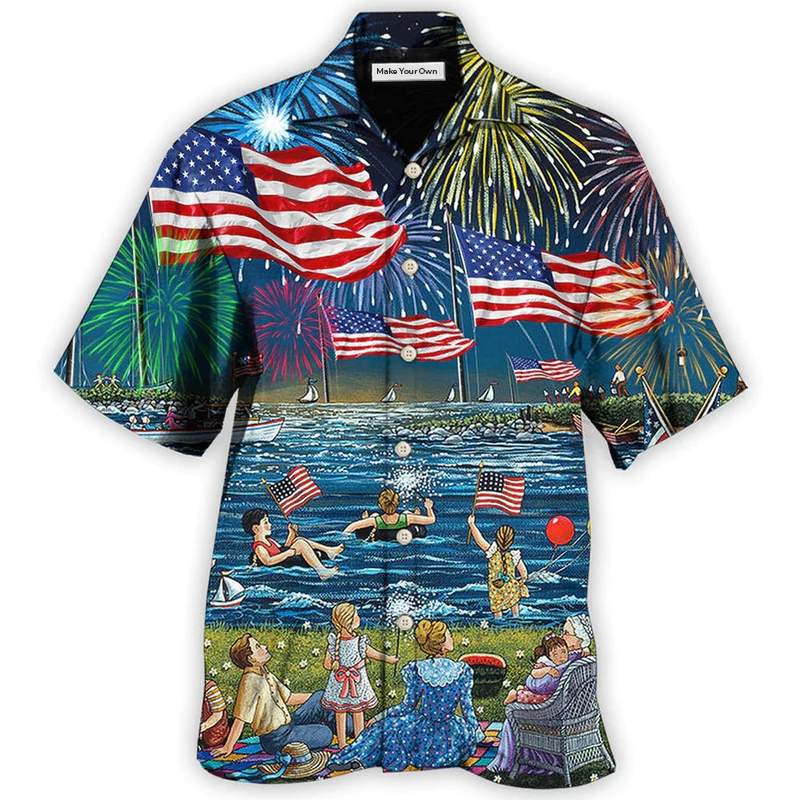 Hawaiian Shirt / Adults / S America Independence Day Fun Day - Hawaiian Shirt - Reefox