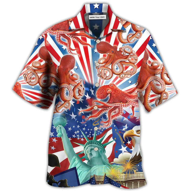 Hawaiian Shirt / Adults / S Octopus USA Independence Day - Hawaiian Shirt - Reefox