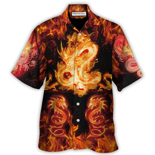 Hawaiian Shirt / Adults / S Dragon And Fireball Madness - Hawaiian Shirt - Reefox
