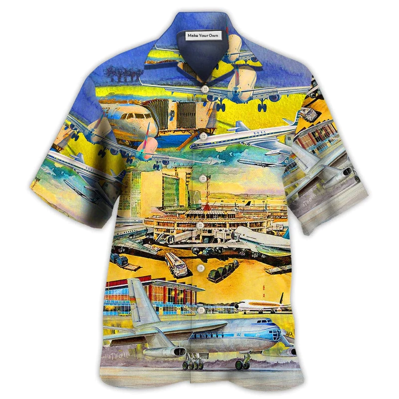 Hawaiian Shirt / Adults / S Airplane Take Off From Airport - Hawaiian Shirt - Reefox