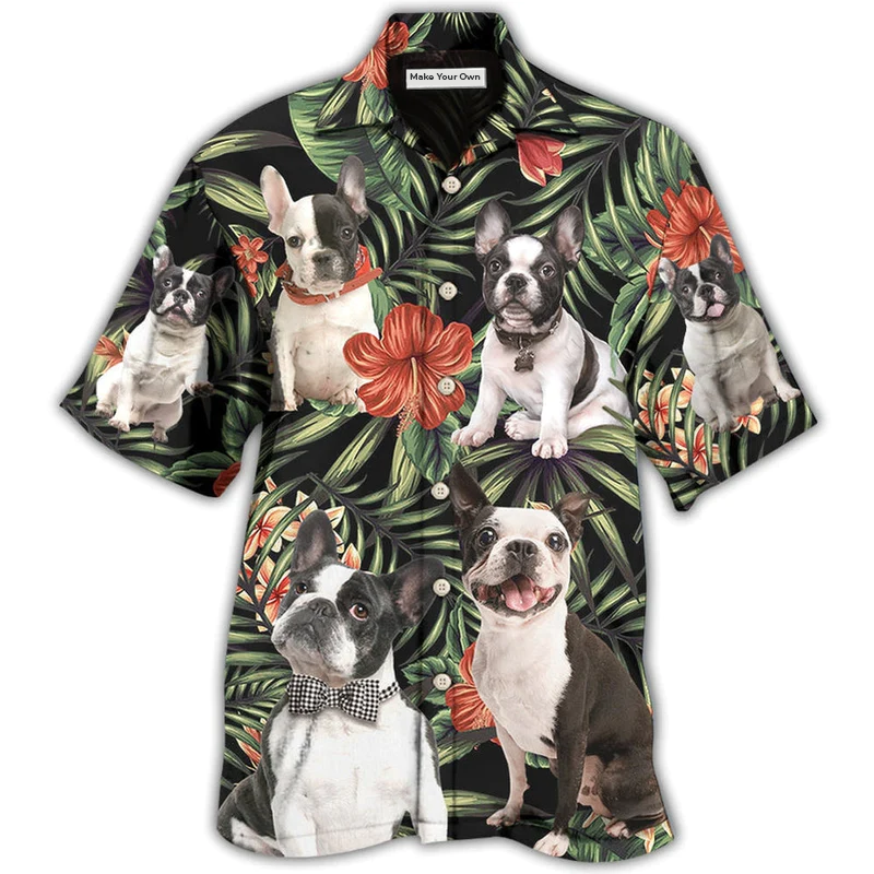 Hawaiian Shirt / Adults / S French Bulldog Tropical Floral Style - Hawaiian Shirt - Reefox