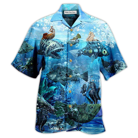 Hawaiian Shirt / Adults / S Fishing Ocean Undersea Steampunk Fish - Hawaiian Shirt - Reefox