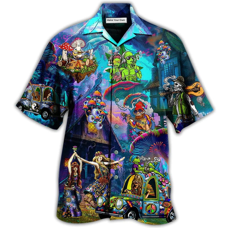 Hawaiian Shirt / Adults / S Hippie Alien Skull Peace Life - Hawaiian Shirt - Reefox
