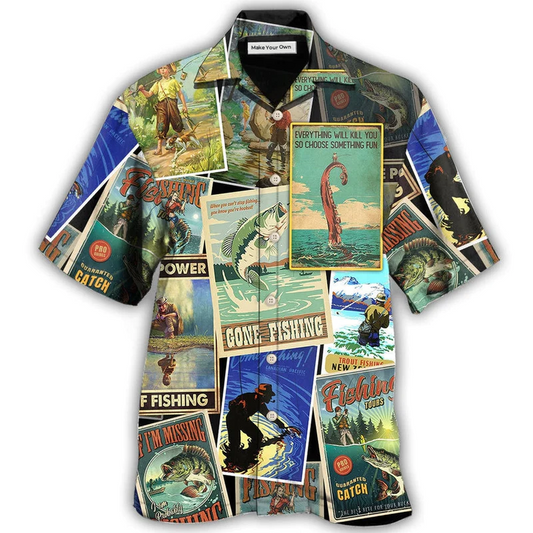 Hawaiian Shirt / Adults / S Fishing Retro Art Style - Hawaiian Shirt - Reefox