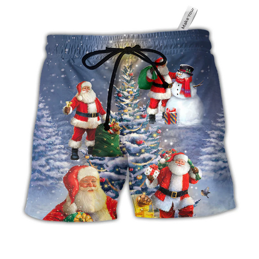 Beach Short / Adults / S Christmas Santa Claus In Love Light Xmas Tree - Beach Short Reefox - Owls Matrix LTD