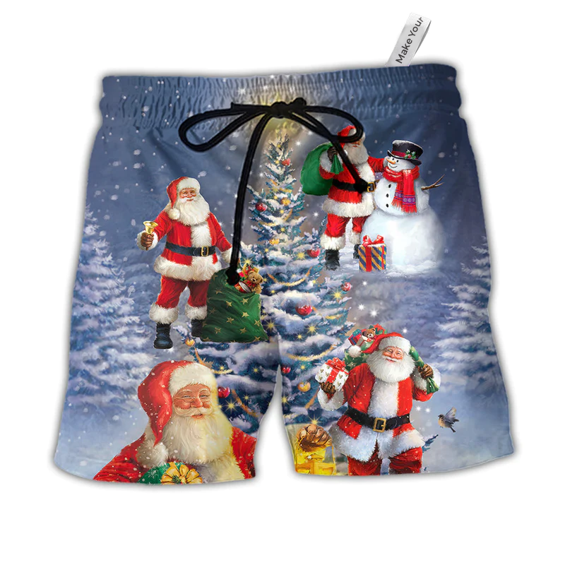 Beach Short / Adults / S Christmas Santa Claus In Love Light Xmas Tree - Beach Short Reefox - Owls Matrix LTD