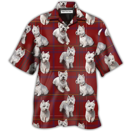 Hawaiian Shirt / Adults / S West Highland Terrier Dog Lover Red Background - Hawaiian Shirt - Reefox