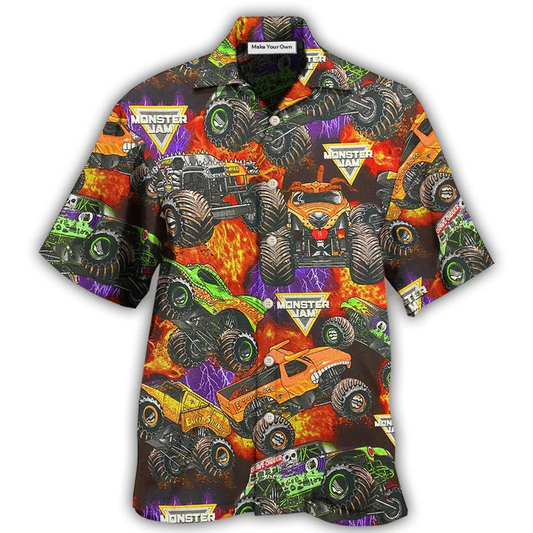 Hawaiian Shirt / Adults / S Monster Truck Packed Monster Style Trucks - Hawaiian Shirt - Reefox