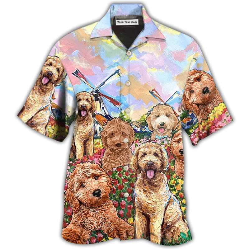 Hawaiian Shirt / Adults / S Goldendoodle Dog With Flowers - Hawaiian Shirt - Reefox