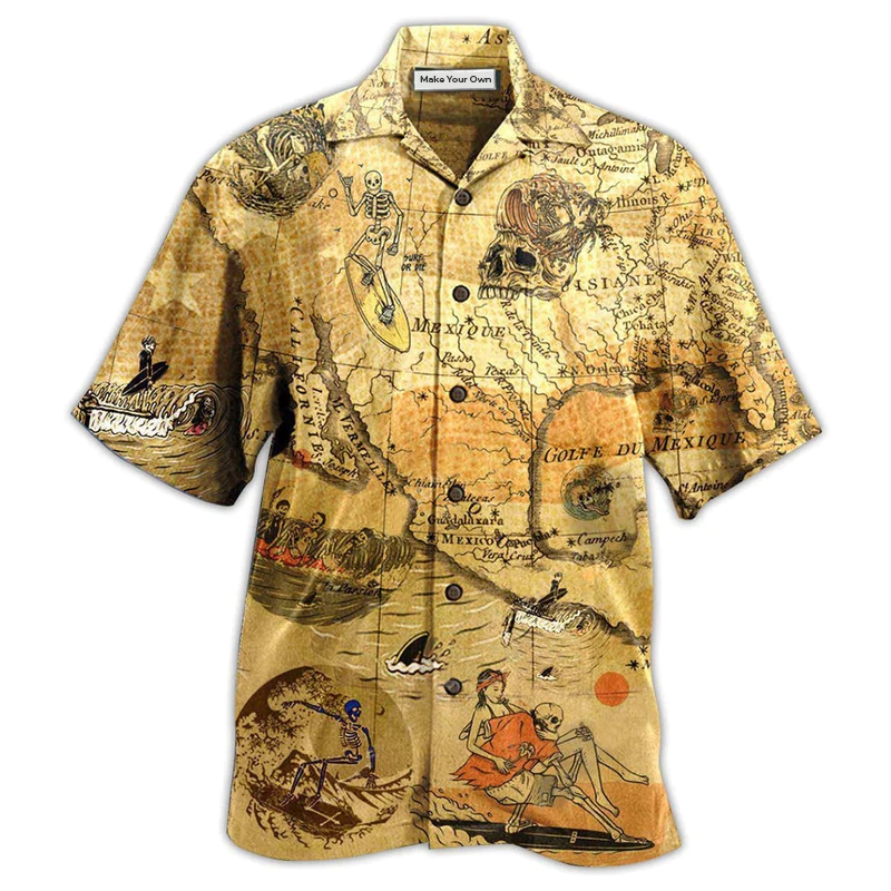 Hawaiian Shirt / Adults / S Surfing Skeleton Vintage - Hawaiian Shirt - Reefox