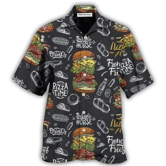 Hawaiian Shirt / Adults / S Food Burger House Pizza Time - Hawaiian Shirt - Reefox
