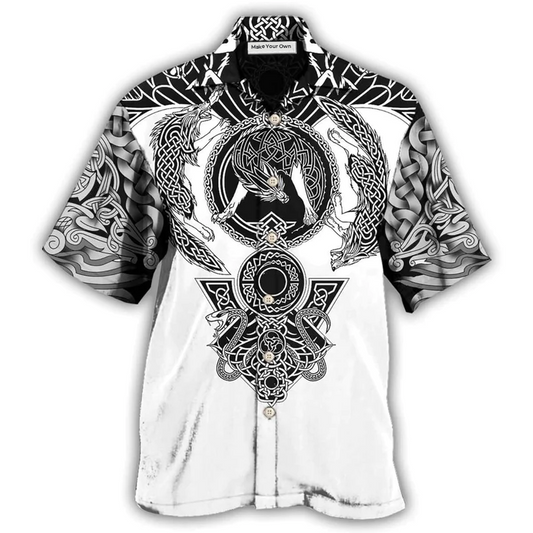 Hawaiian Shirt / Adults / S Viking Warrior Blood Black And White - Hawaiian Shirt - Reefox