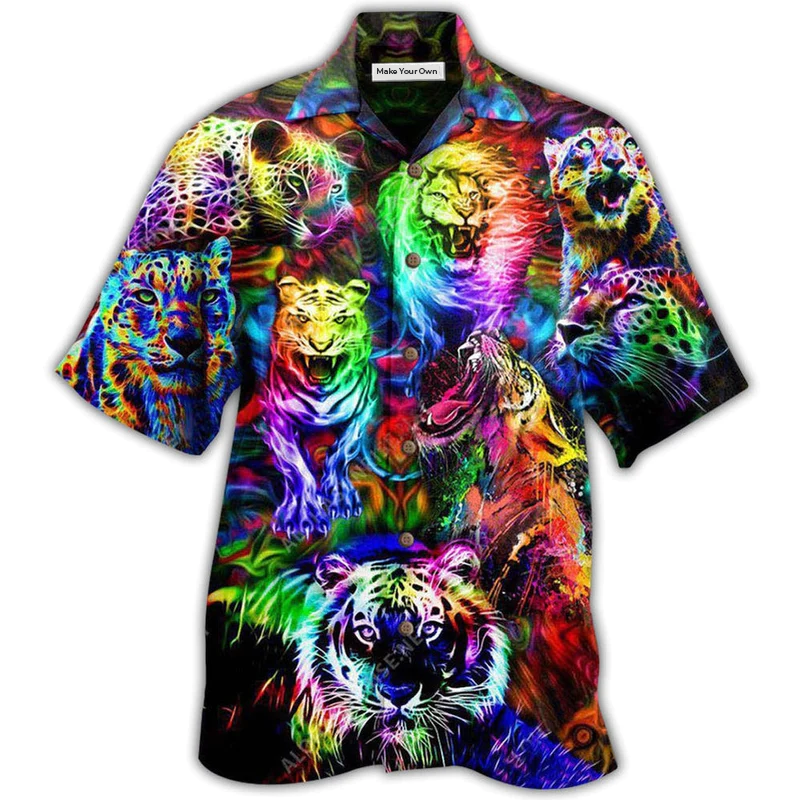 Hawaiian Shirt / Adults / S Animals King Of The Jungle Lion Tiger Leopard With Full Colors - Hawaiian Shirt - Reefox