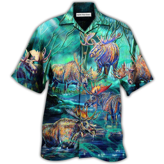 Hawaiian Shirt / Adults / S Moose Animals Life Is Better With A Moose Next To Stream - Hawaiian Shirt - Reefox