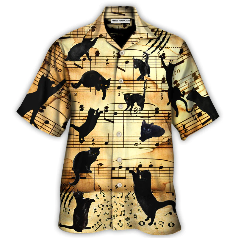 Black Cat Love Music Note - Hawaiian Shirt - Reefox