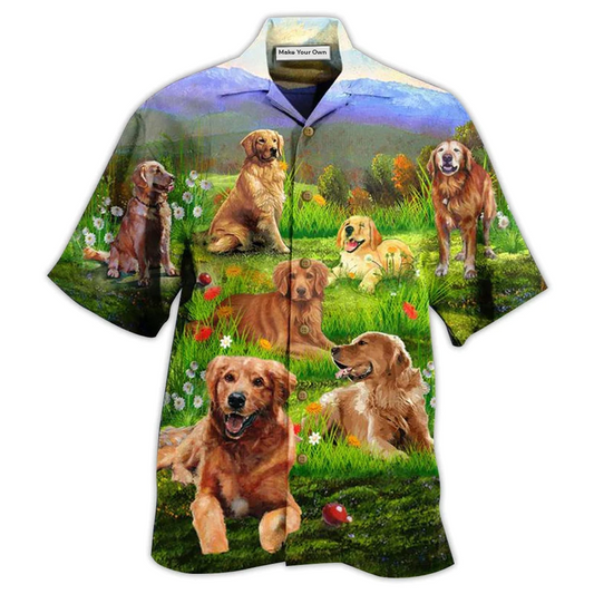 Hawaiian Shirt / Adults / S Golden Retriever Love Play The Beautiful Grass - Hawaiian Shirt - Reefox