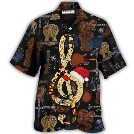 Hawaiian Shirt / Adults / S Guitar Happy Merry Christmas - Hawaiian Shirt - Reefox