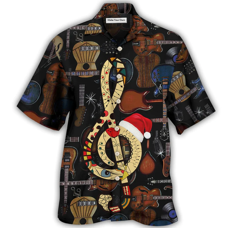Hawaiian Shirt / Adults / S Guitar Happy Merry Christmas - Hawaiian Shirt - Reefox