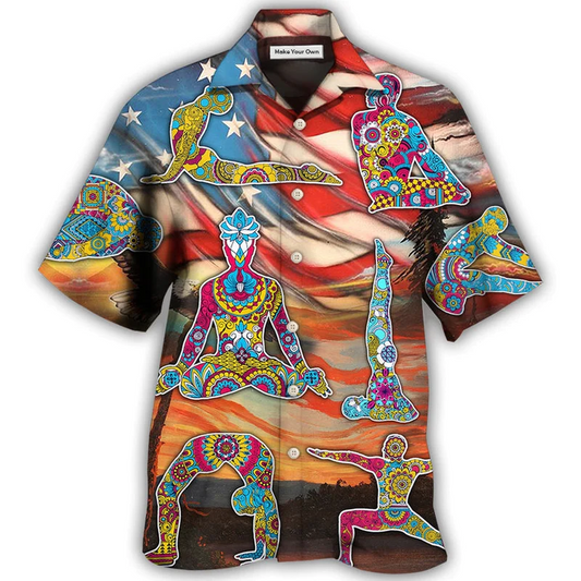 Hawaiian Shirt / Adults / S Yoga Independence Day Yoga Pose - Hawaiian Shirt - Reefox