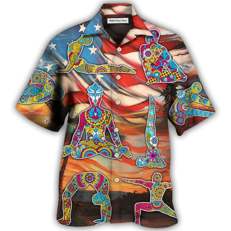 Hawaiian Shirt / Adults / S Yoga Independence Day Yoga Pose - Hawaiian Shirt - Reefox