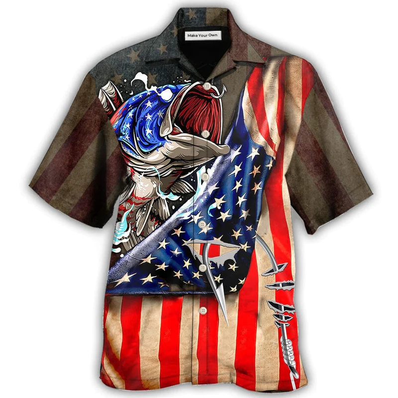 Hawaiian Shirt / Adults / S Fishing US Flag Cool Style - Hawaiian Shirt - Reefox
