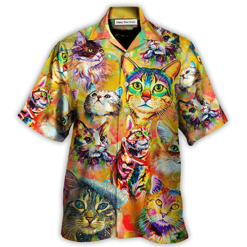 Hawaiian Shirt / Adults / S Cat Funny Lover Cat Colorful Painting Art Style - Hawaiian Shirt - Reefox