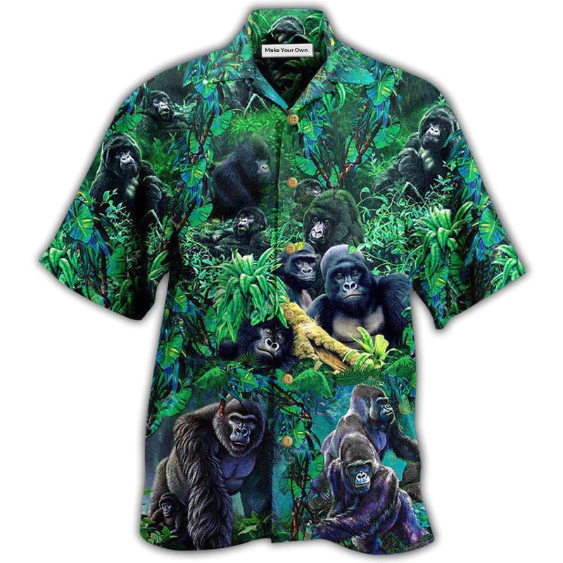 Hawaiian Shirt / Adults / S Gorilla Animals Family Of Gorillas In The Jungle Together - Hawaiian Shirt - Reefox