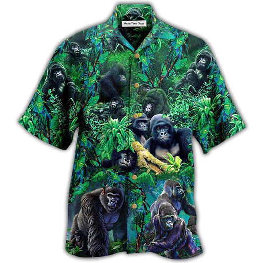 Hawaiian Shirt / Adults / S Gorilla Animals Family Of Gorillas In The Jungle Together - Hawaiian Shirt - Reefox