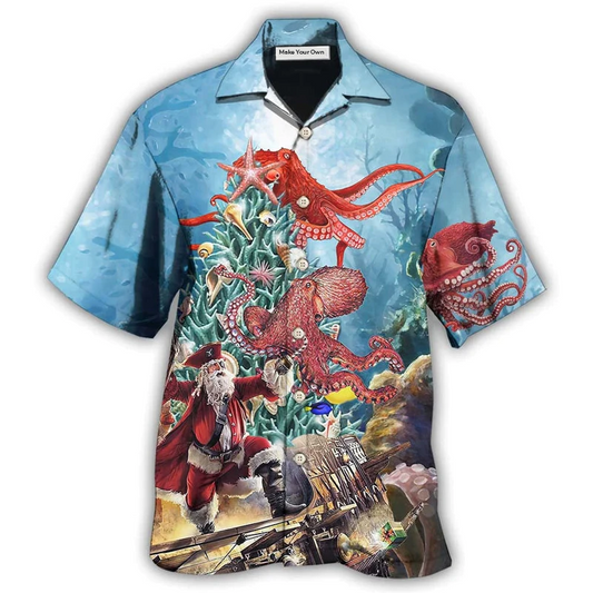 Hawaiian Shirt / Adults / S Octopus And Santa Merry Chrismas - Hawaiian Shirt - Reefox