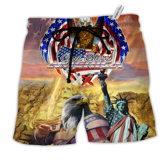 Beach Short / Adults / S America Eagle Patriotic God Bless America So Classic - Beach Short Reefox - Owls Matrix LTD
